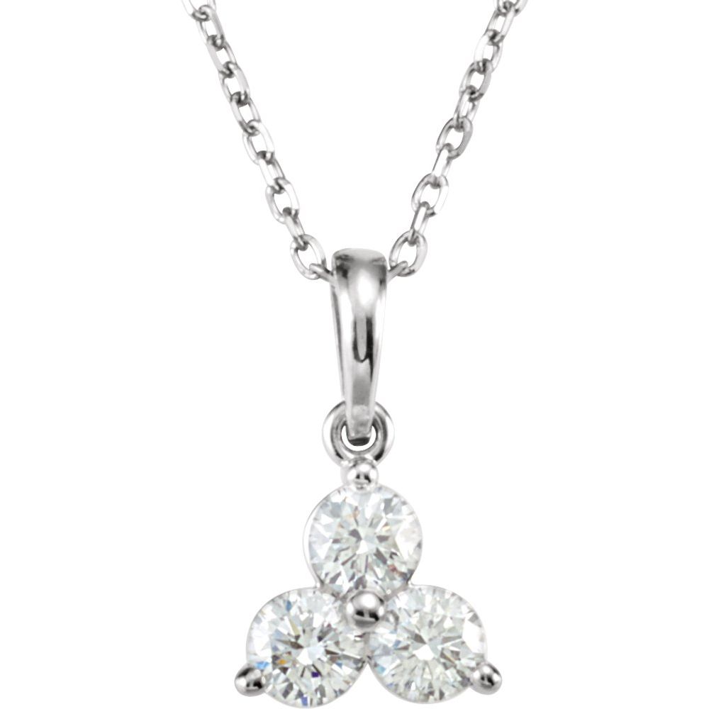 14k White Gold & Diamond Three-Stone Necklace, 18 Inch, Item N21439 by The Black Bow Jewelry Co.