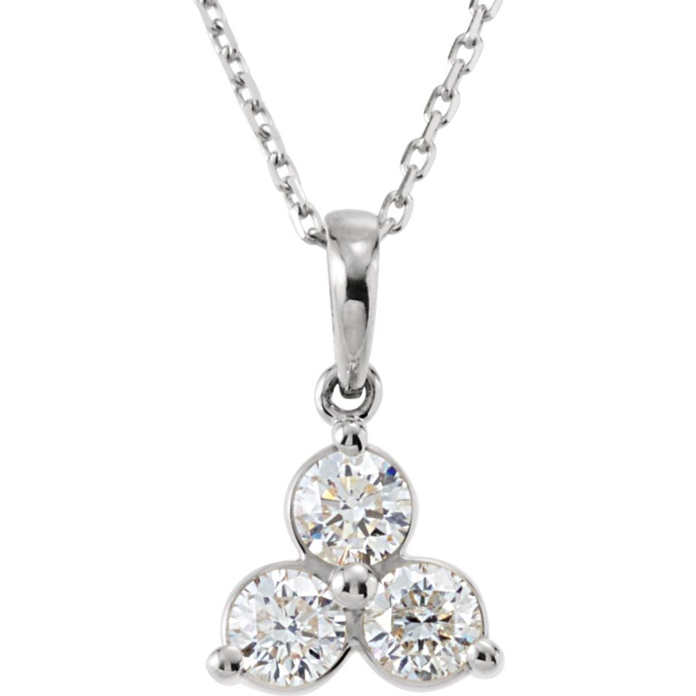 Alternate view of the 14k White Gold & Diamond Three-Stone Necklace, 18 Inch by The Black Bow Jewelry Co.