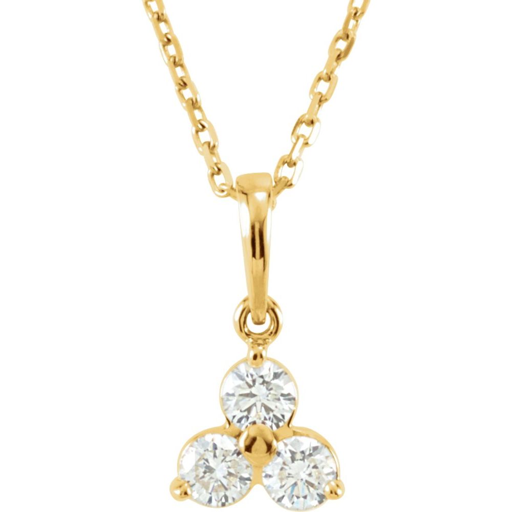 Alternate view of the 14k Yellow Gold & Diamond Three-Stone Necklace, 18 Inch by The Black Bow Jewelry Co.