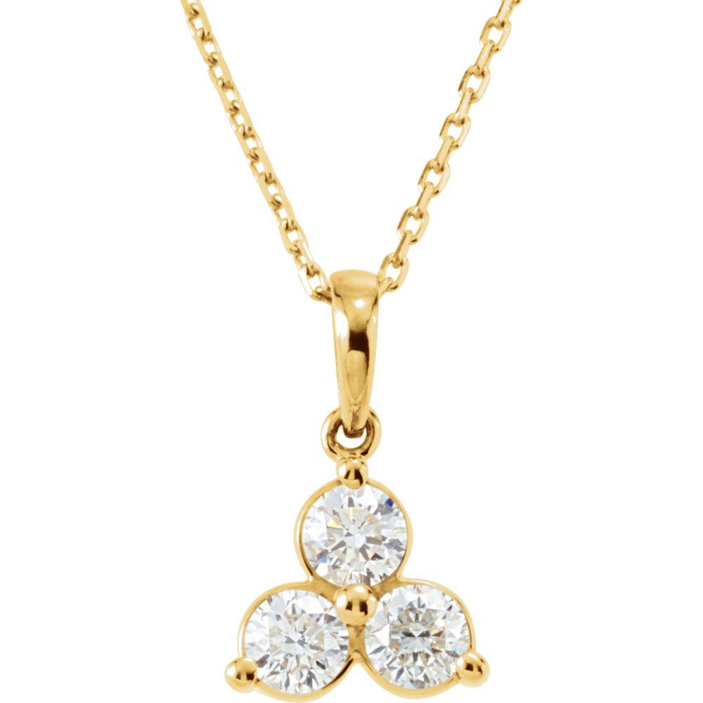 Alternate view of the 14k Yellow Gold &amp; Diamond Three-Stone Necklace, 18 Inch by The Black Bow Jewelry Co.