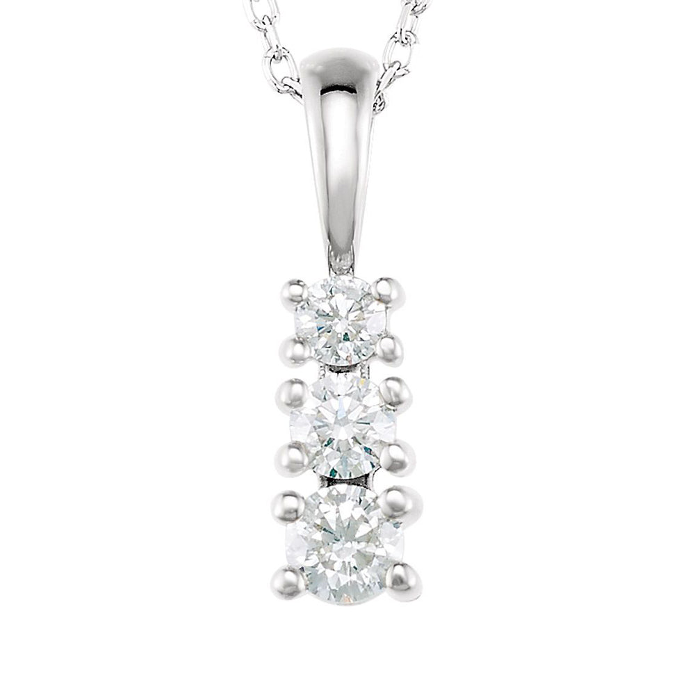 Alternate view of the 14k White Gold & Diamond 3-Stone Journey Necklace, 18 Inch by The Black Bow Jewelry Co.