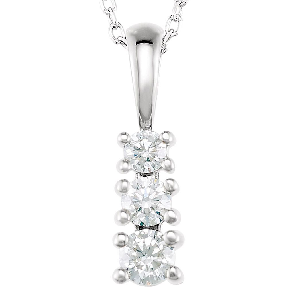 Alternate view of the 14k White Gold & Diamond 3-Stone Journey Necklace, 18 Inch by The Black Bow Jewelry Co.