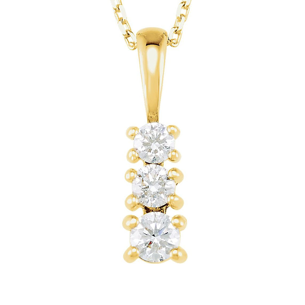 Alternate view of the 14k Yellow Gold &amp; Diamond 3-Stone Journey Necklace, 18 Inch by The Black Bow Jewelry Co.