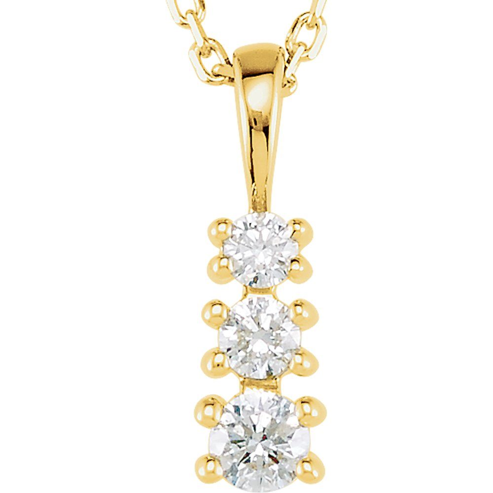 Alternate view of the 14k Yellow Gold &amp; Diamond 3-Stone Journey Necklace, 18 Inch by The Black Bow Jewelry Co.