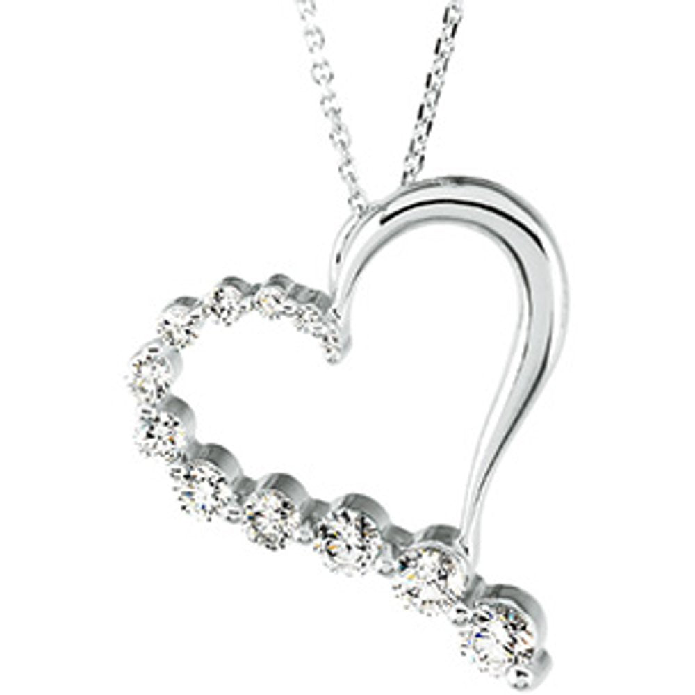 14k White or Yellow Gold 1 Ctw Diamond Journey Heart Necklace, 18 Inch, Item N21448 by The Black Bow Jewelry Co.