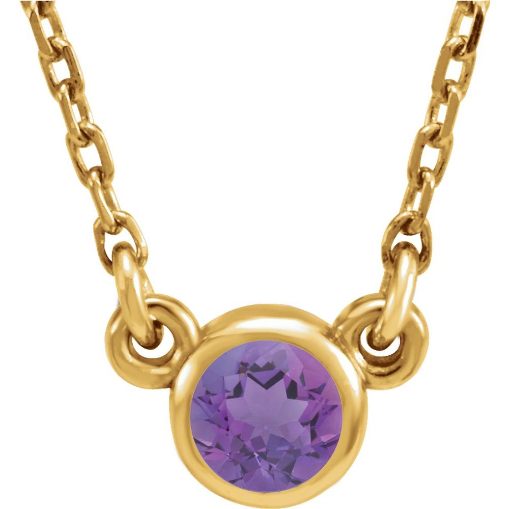 14k Yellow Gold 4mm Round Amethyst Solitaire Necklace, 16 Inch, Item N21453-AM by The Black Bow Jewelry Co.