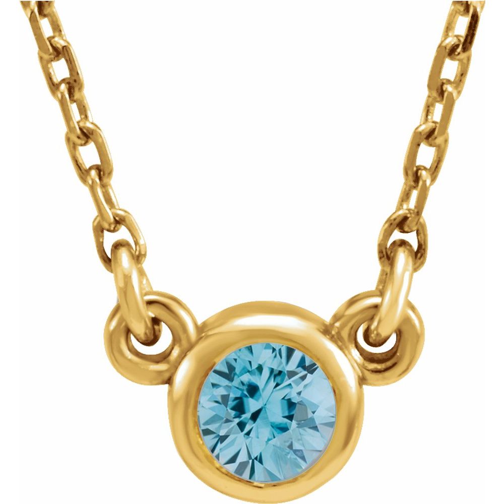 14k Yellow Gold 4mm Round Blue Zircon Solitaire Necklace, 16 Inch, Item N21453-BZ by The Black Bow Jewelry Co.