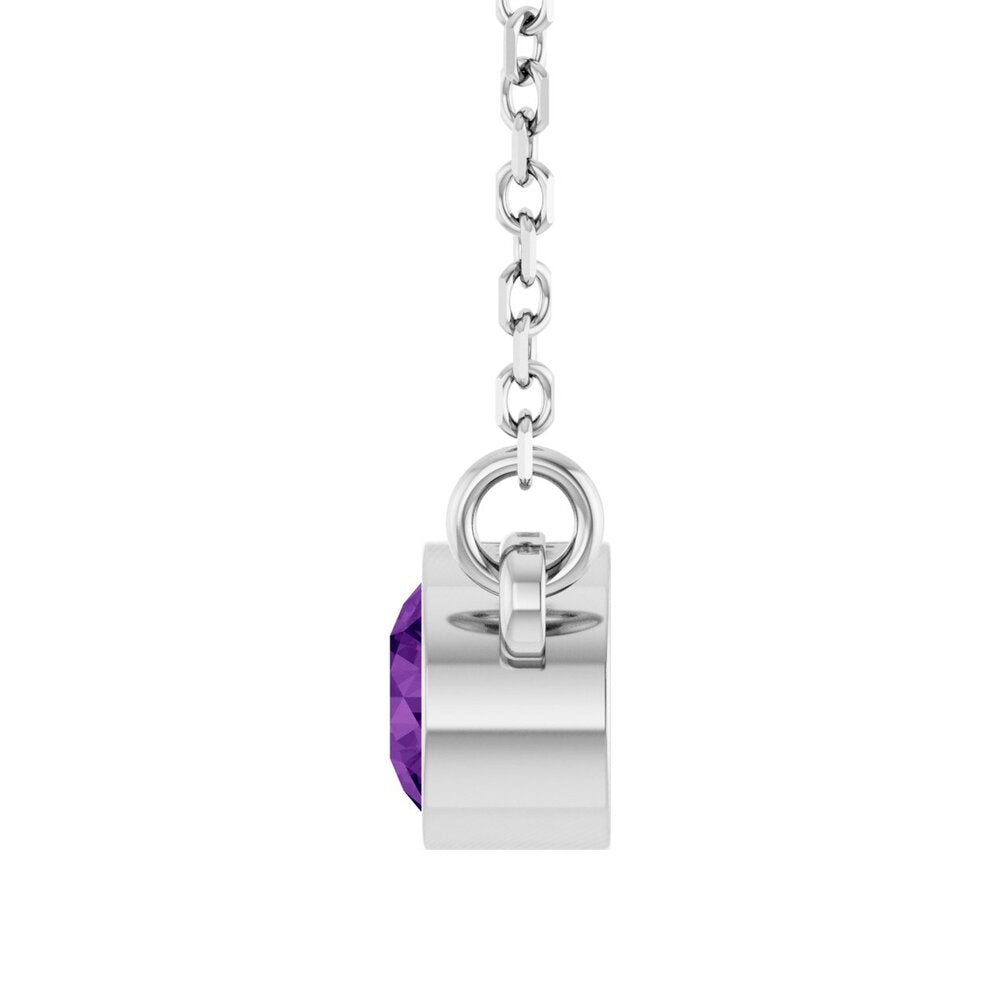 Alternate view of the 14k White Gold 4mm Round Amethyst Solitaire Necklace, 16 Inch by The Black Bow Jewelry Co.