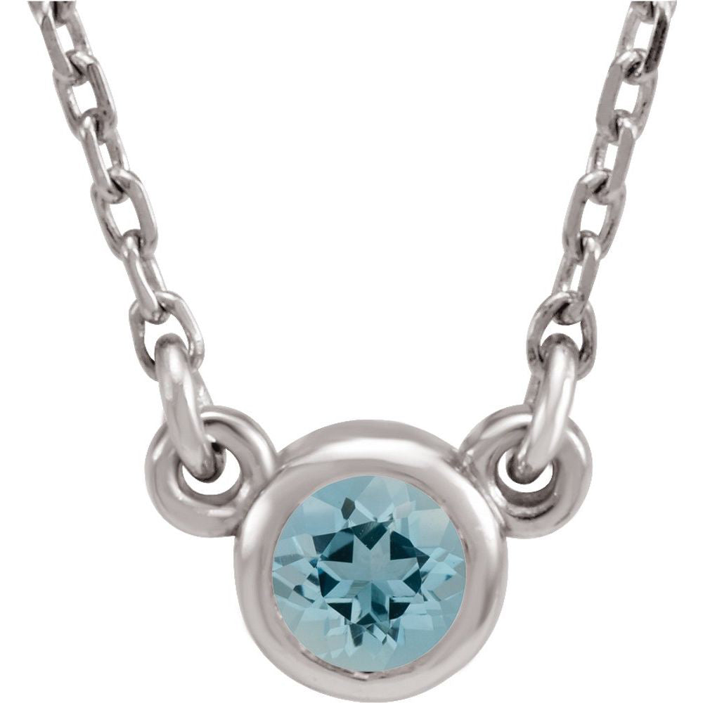 Alternate view of the 14k White Gold 4mm Round Gemstone Solitaire Necklace, 16 Inch by The Black Bow Jewelry Co.