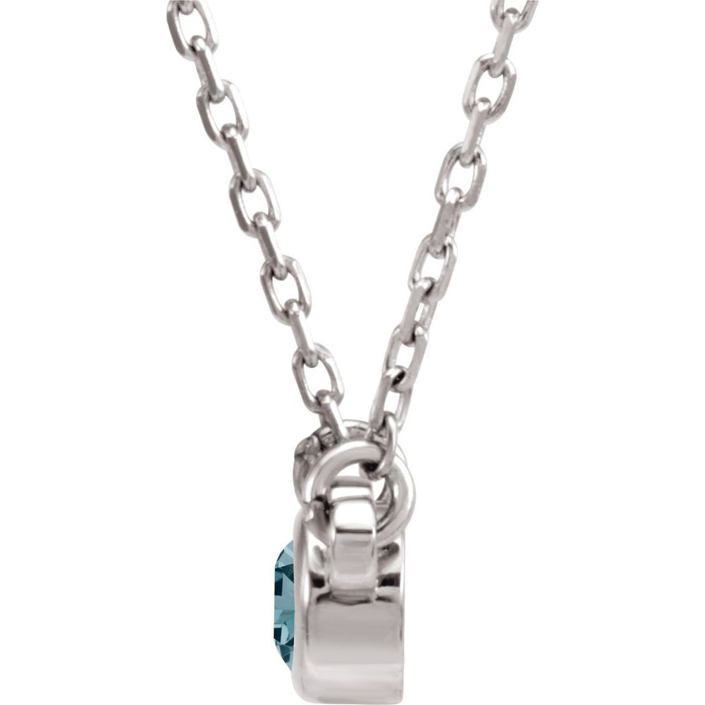 Alternate view of the 14k White Gold 4mm Round Aquamarine Solitaire Necklace, 16 Inch by The Black Bow Jewelry Co.