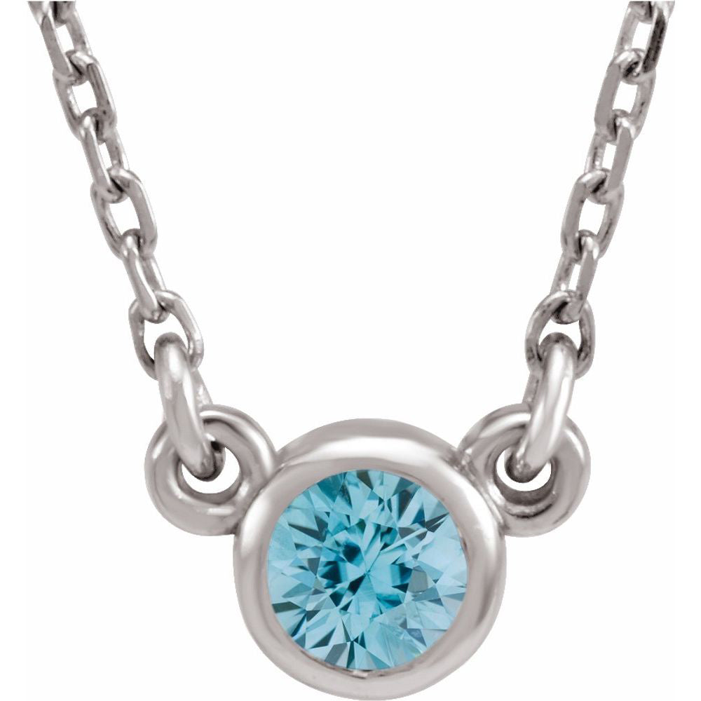 14k White Gold 4mm Round Blue Zircon Solitaire Necklace, 16 Inch, Item N21454-BZ by The Black Bow Jewelry Co.