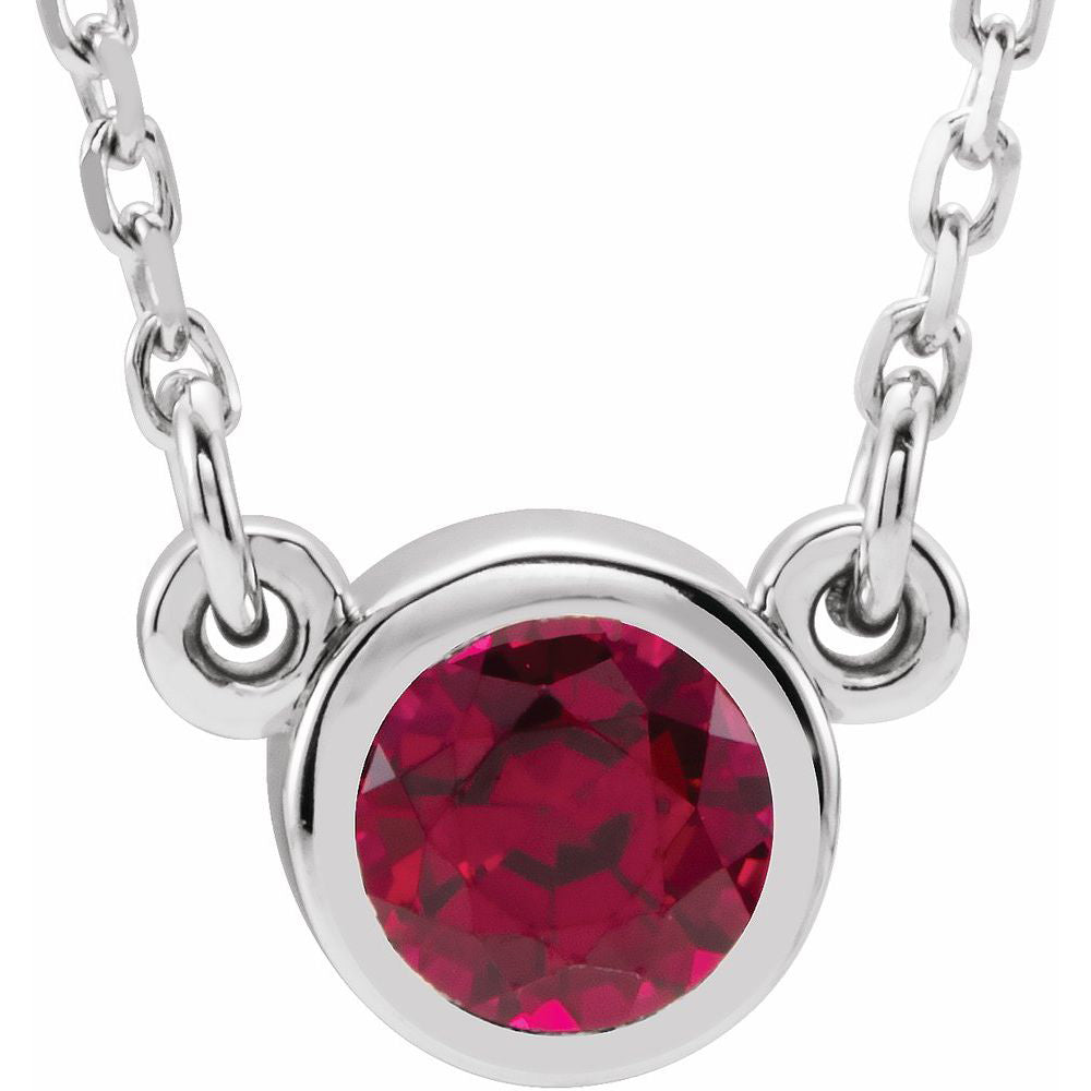 14k White Gold 4mm Round Lab-Created Ruby Solitaire Necklace, 16 Inch, Item N21454-CR by The Black Bow Jewelry Co.