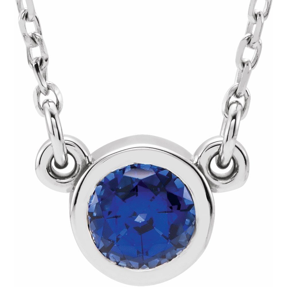 14k White Gold 4mm Lab-Created Blue Sapphire Solitaire Necklace, 16 In, Item N21454-CS by The Black Bow Jewelry Co.