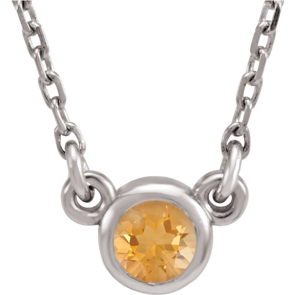 14k White Gold 4mm Round Citrine Solitaire Necklace, 16 Inch, Item N21454-CT by The Black Bow Jewelry Co.
