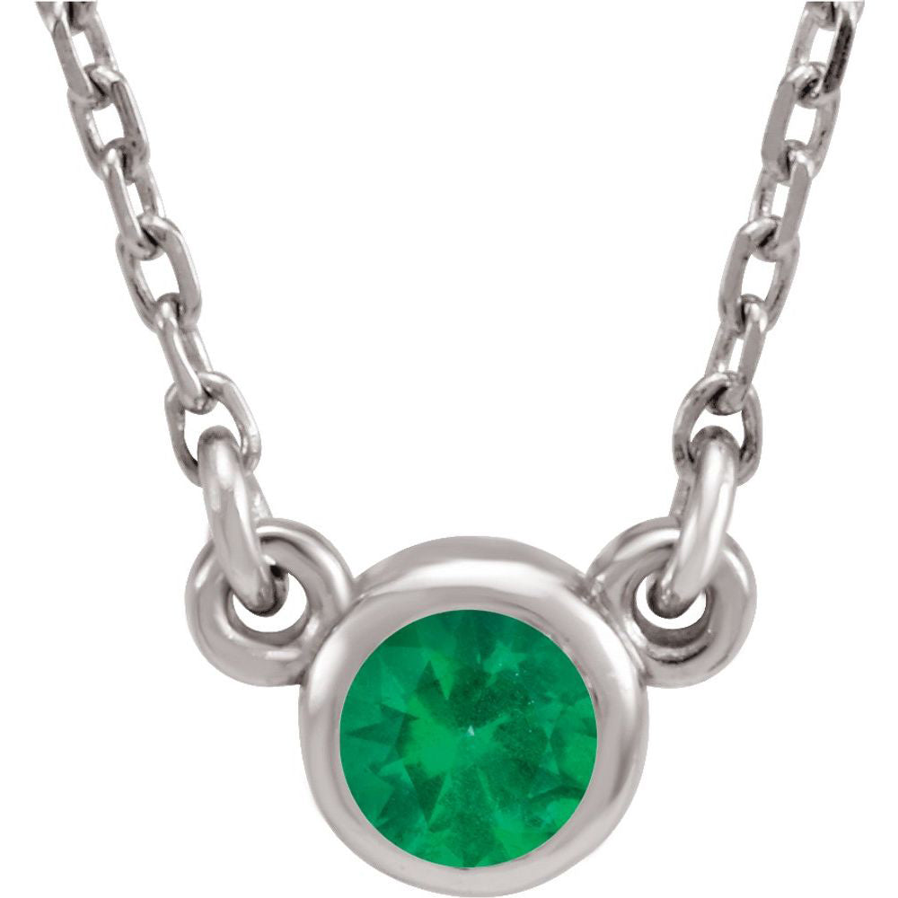 14k White Gold 4mm Round Emerald Solitaire Necklace, 16 Inch, Item N21454-EM by The Black Bow Jewelry Co.