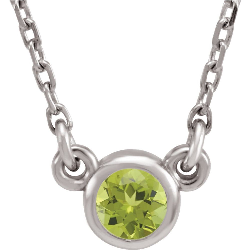 14k White Gold 4mm Round Peridot Solitaire Necklace, 16 Inch, Item N21454-PR by The Black Bow Jewelry Co.