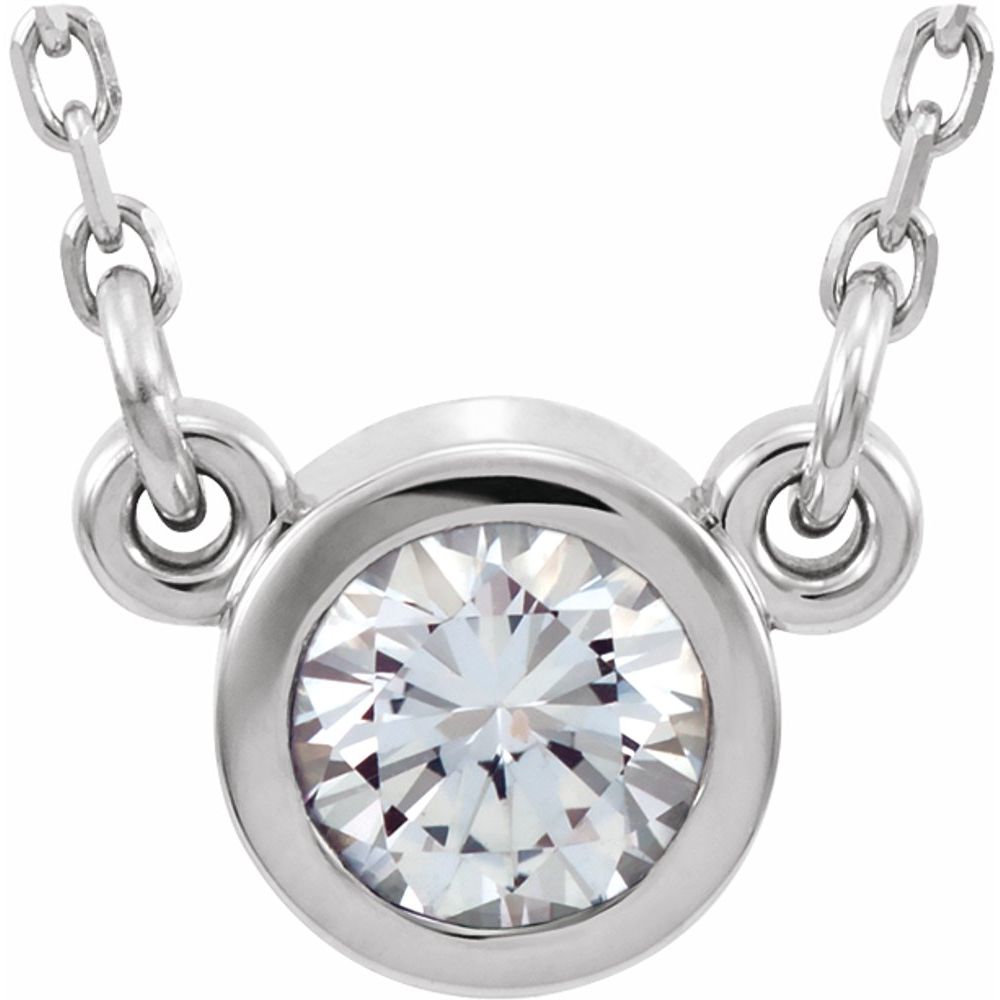 14k White Gold 4mm Round White Sapphire Solitaire Necklace, 16 Inch, Item N21454-WS by The Black Bow Jewelry Co.
