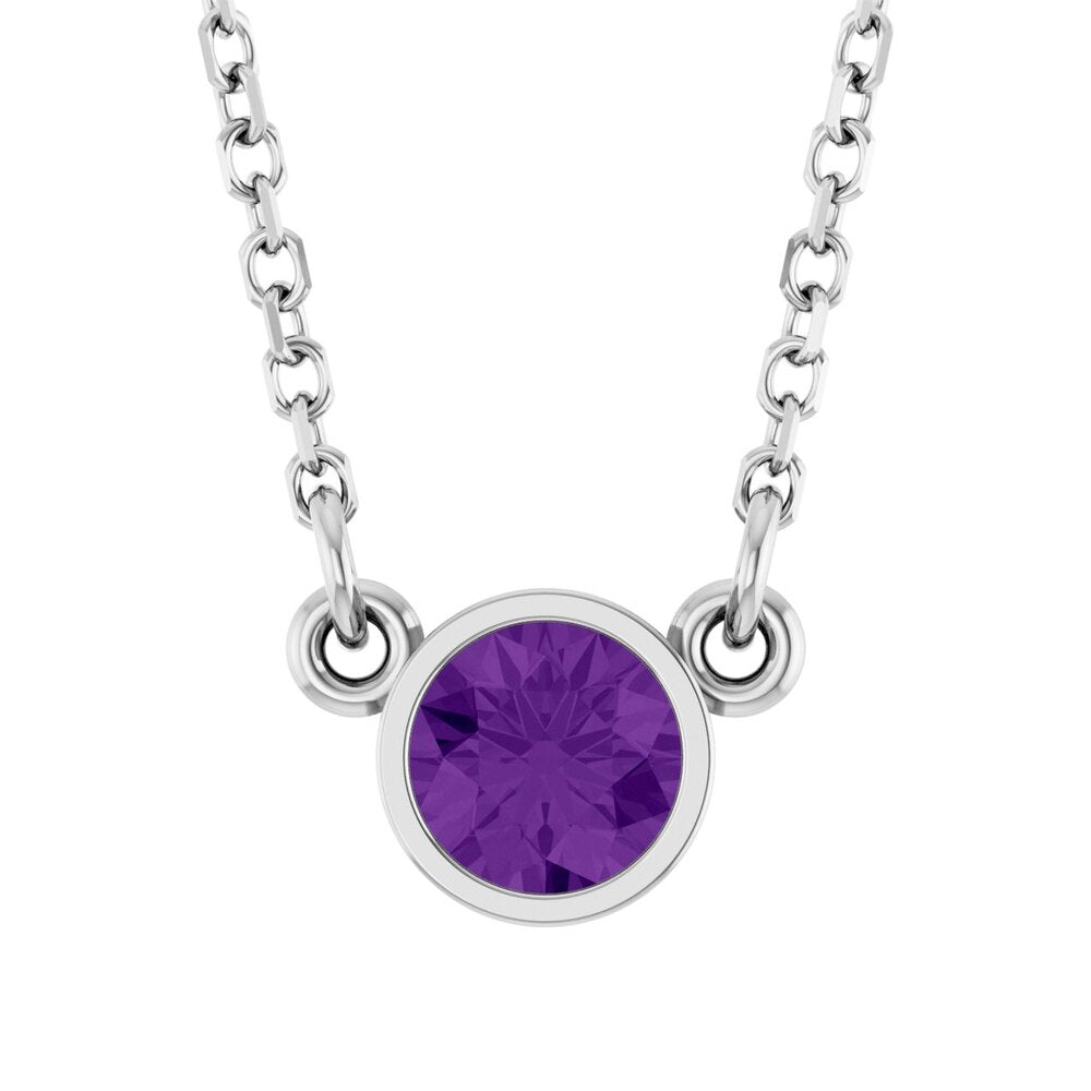 Sterling Silver 4mm Round Gemstone Solitaire Necklace, 16 Inch, Item N21455 by The Black Bow Jewelry Co.