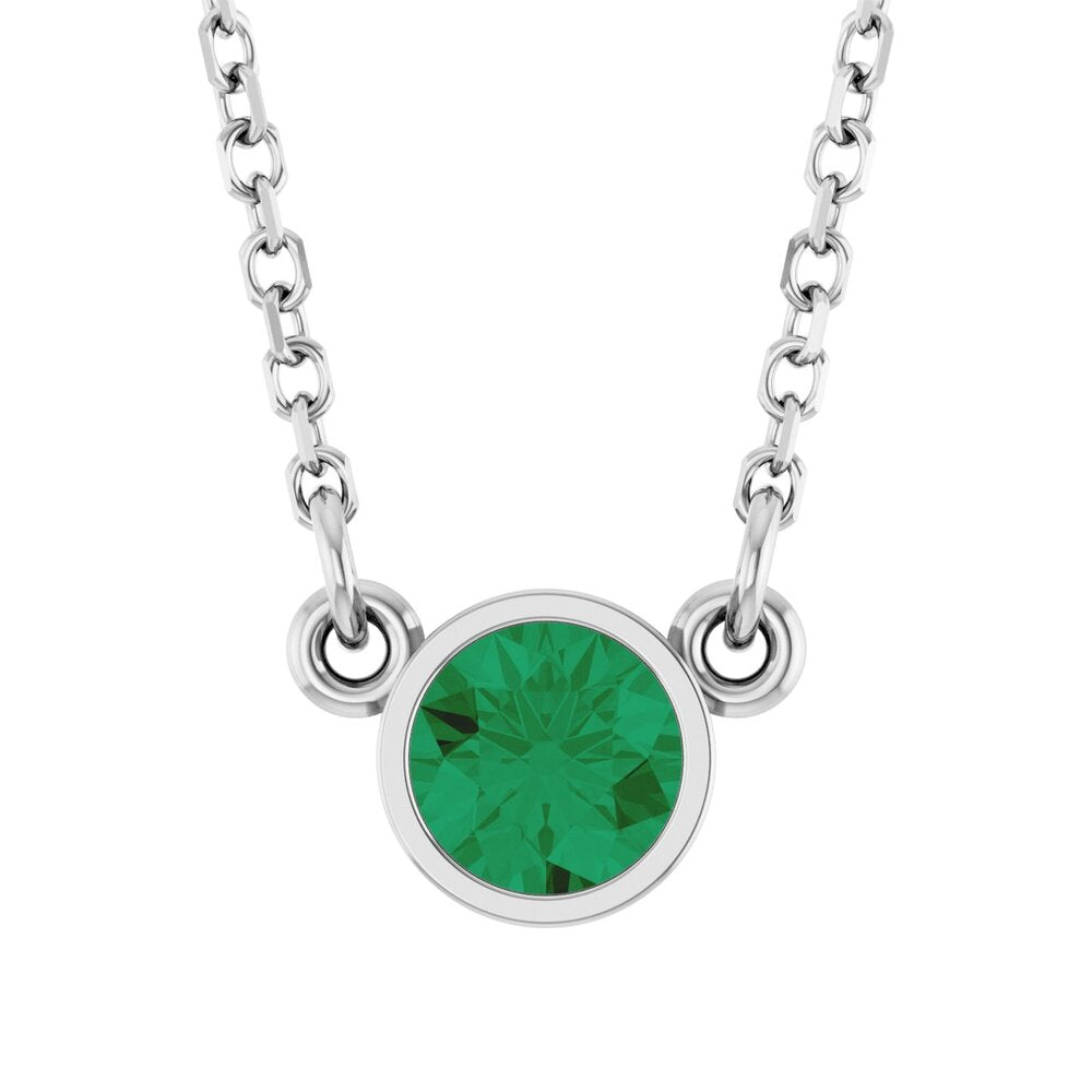 Sterling Silver 4mm Round Emerald Solitaire Necklace, 16 Inch, Item N21455-EM by The Black Bow Jewelry Co.