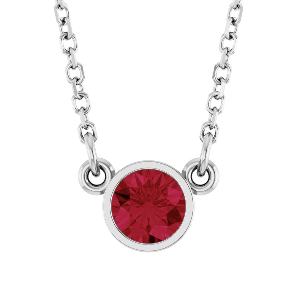 Sterling Silver 4mm Round Ruby Solitaire Necklace, 16 Inch, Item N21455-RU by The Black Bow Jewelry Co.