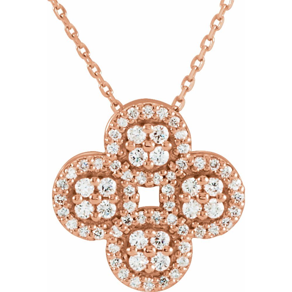 14k Yellow Gold Diamond Clover Necklace