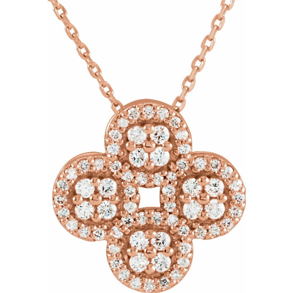 14k Yellow, White or Rose Gold 1/2 Ctw Diamond Clover Necklace, 18