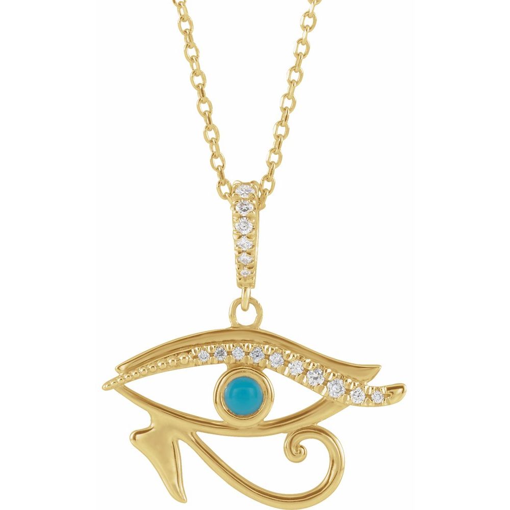 14k Yellow Gold, Turquoise & Diamond Eye of Horus Necklace, 16-18 Inch, Item N21463 by The Black Bow Jewelry Co.