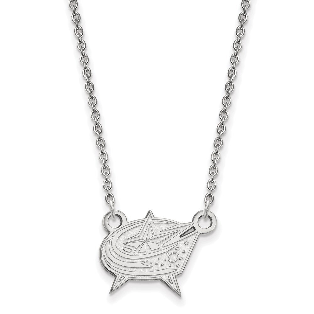 10k White Gold NHL Columbus Blue Jackets Small Necklace, 18 Inch, Item N22293 by The Black Bow Jewelry Co.