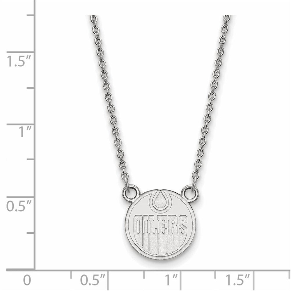 Alternate view of the 10k White Gold NHL Edmonton Oilers Small Necklace, 18 Inch by The Black Bow Jewelry Co.
