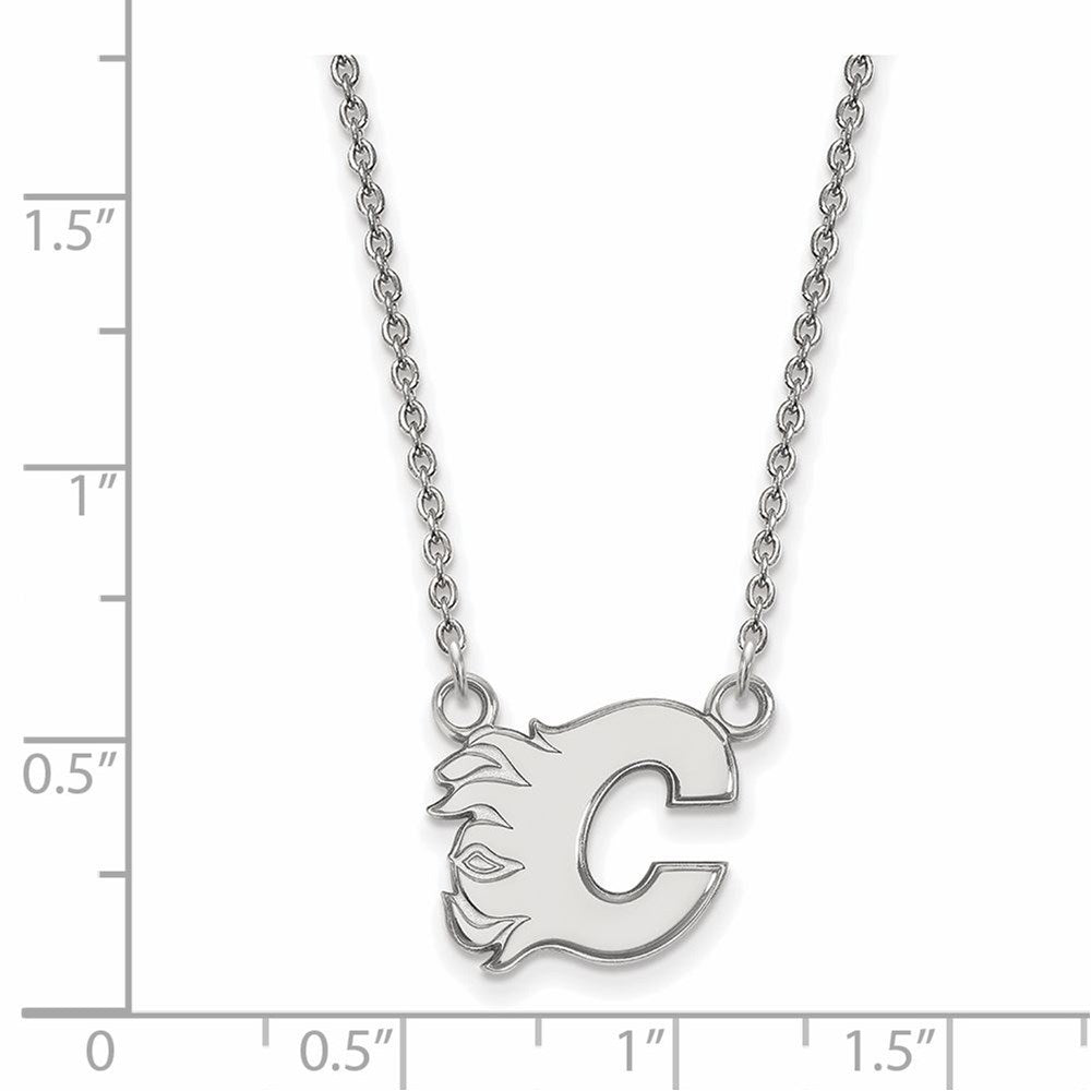 Alternate view of the 10k White Gold NHL Calgary Flames Small Necklace, 18 Inch by The Black Bow Jewelry Co.