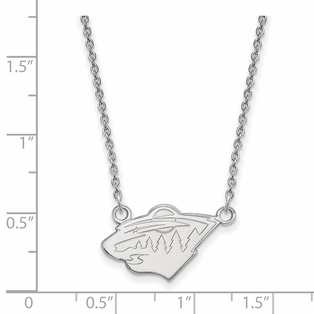 Alternate view of the 10k White Gold NHL Minnesota Wild Small Necklace, 18 Inch by The Black Bow Jewelry Co.