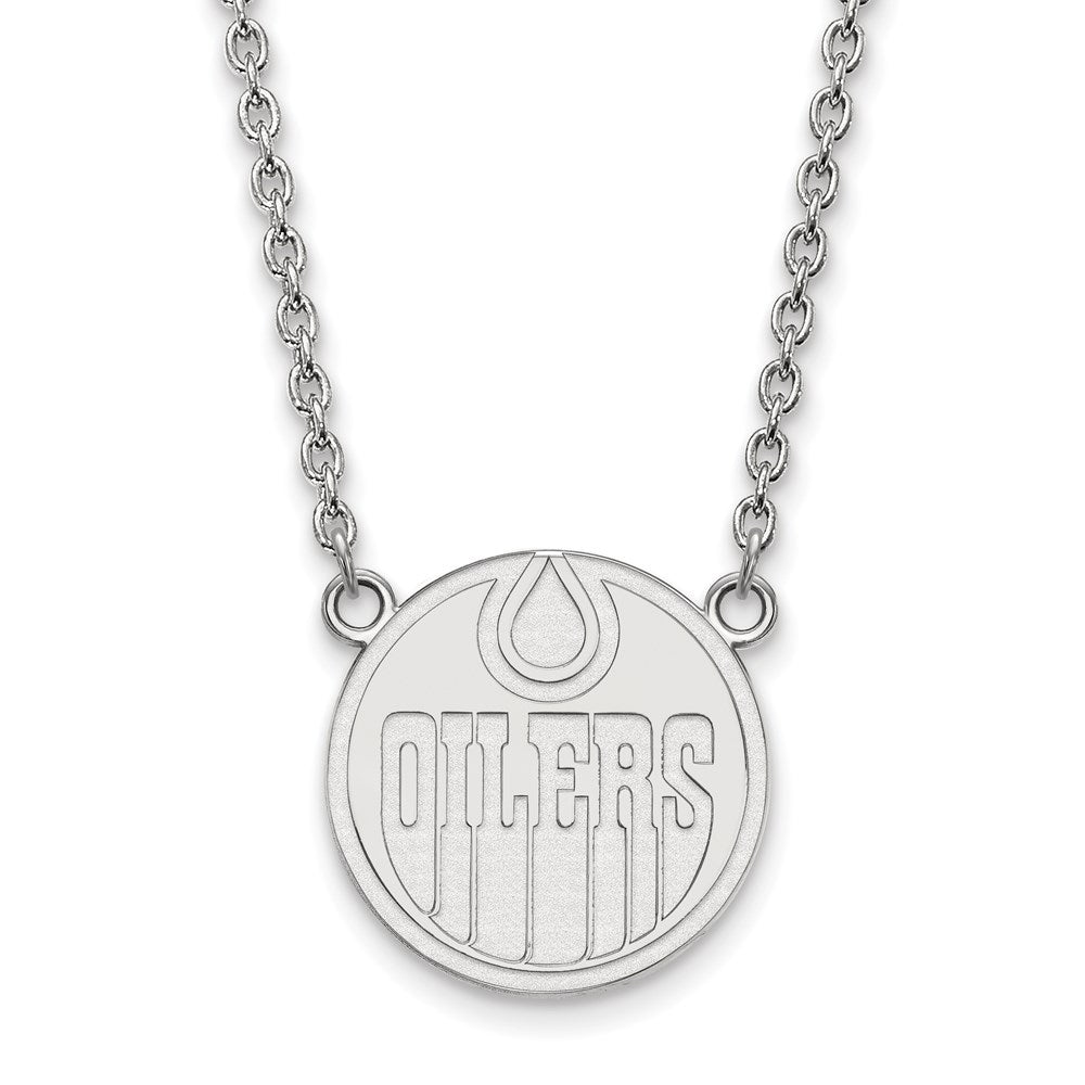 10k White Gold NHL Edmonton Oilers Large Necklace, 18 Inch, Item N22329 by The Black Bow Jewelry Co.