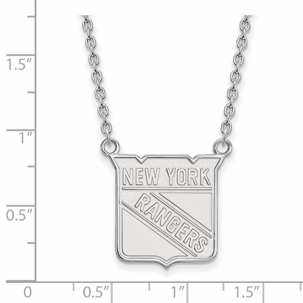 Alternate view of the 10k White Gold NHL New York Rangers Large Necklace, 18 Inch by The Black Bow Jewelry Co.