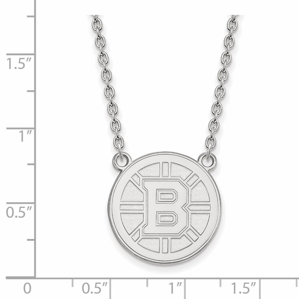 Alternate view of the 10k White Gold NHL Boston Bruins Large Necklace, 18 Inch by The Black Bow Jewelry Co.