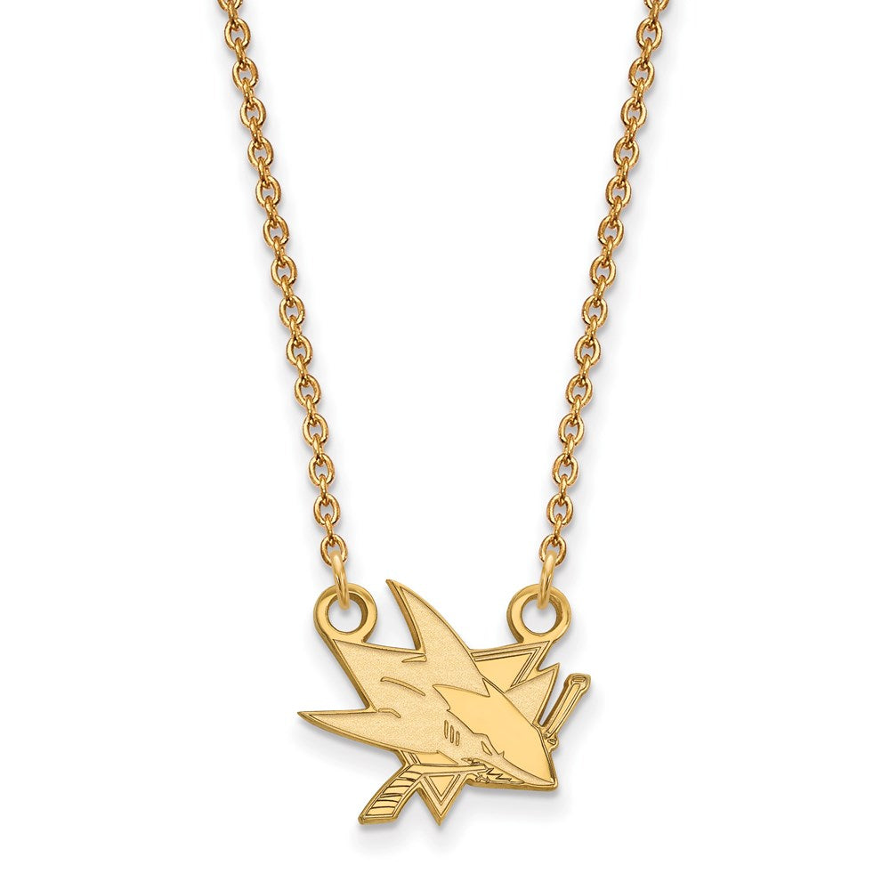10k Yellow Gold NHL San Jose Sharks Small Necklace, 18 Inch, Item N22372 by The Black Bow Jewelry Co.