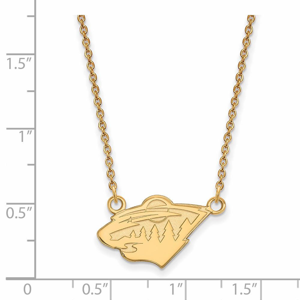 Alternate view of the 10k Yellow Gold NHL Minnesota Wild Small Necklace, 18 Inch by The Black Bow Jewelry Co.