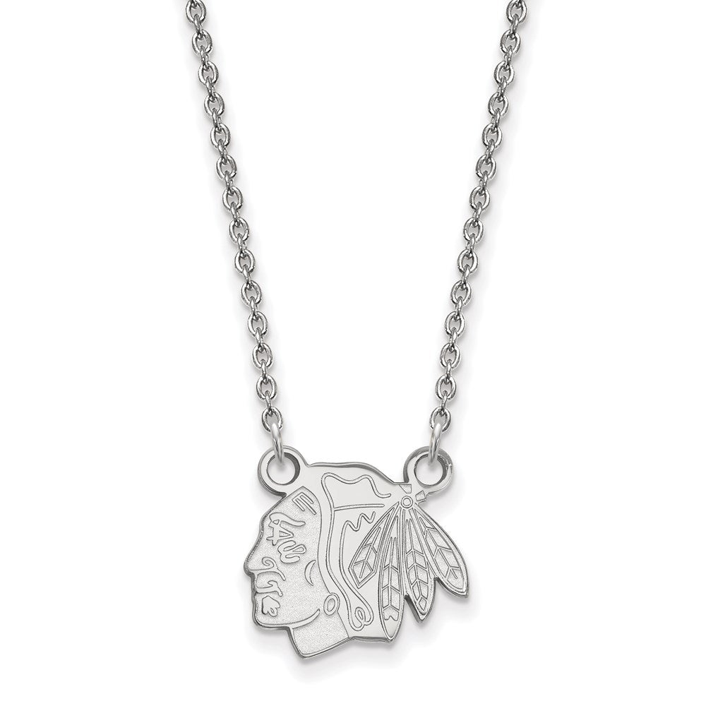14k White Gold NHL Chicago Blackhawks Small Necklace, 18 Inch, Item N22430 by The Black Bow Jewelry Co.