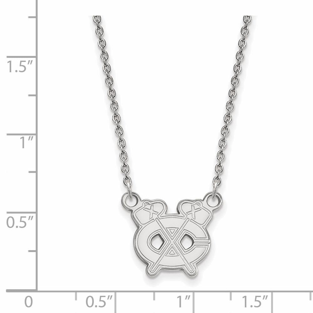 Alternate view of the 14k White Gold NHL Chicago Blackhawks SM Necklace, 18 Inch by The Black Bow Jewelry Co.
