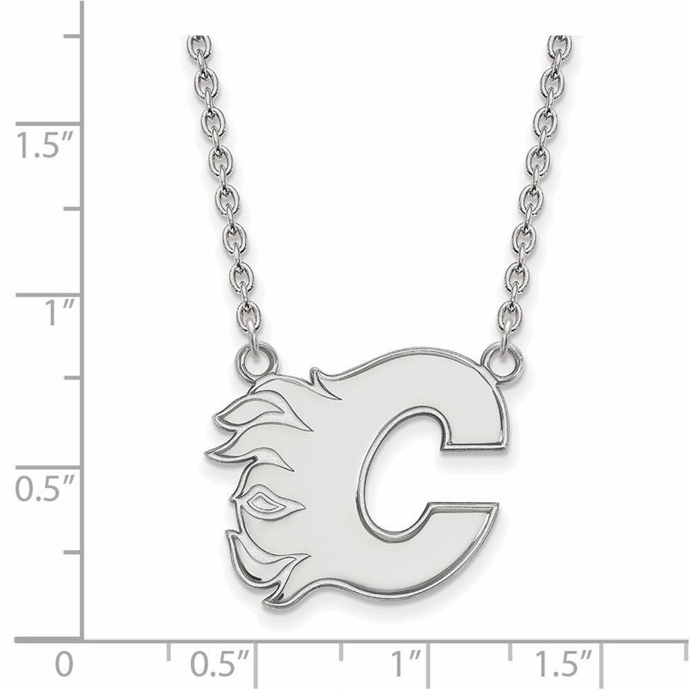 Alternate view of the 14k White Gold NHL Calgary Flames Large Necklace, 18 Inch by The Black Bow Jewelry Co.