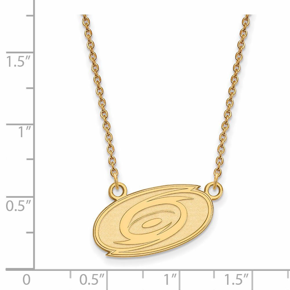 Alternate view of the SS 14k Yellow Gold Plated NHL Carolina Hurricanes SM Necklace, 18 Inch by The Black Bow Jewelry Co.