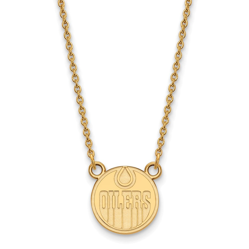 SS 14k Yellow Gold Plated NHL Edmonton Oilers Small Necklace, 18 Inch, Item N22521 by The Black Bow Jewelry Co.