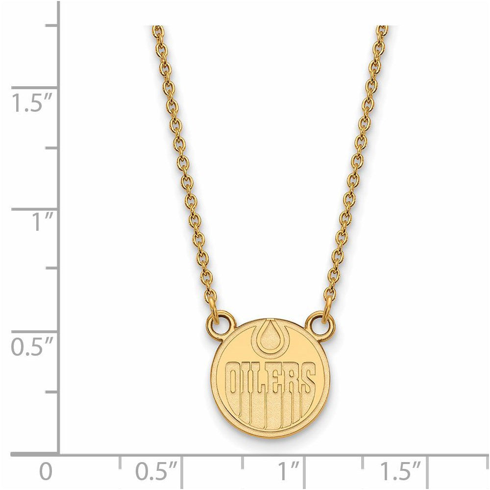 Alternate view of the SS 14k Yellow Gold Plated NHL Edmonton Oilers Small Necklace, 18 Inch by The Black Bow Jewelry Co.