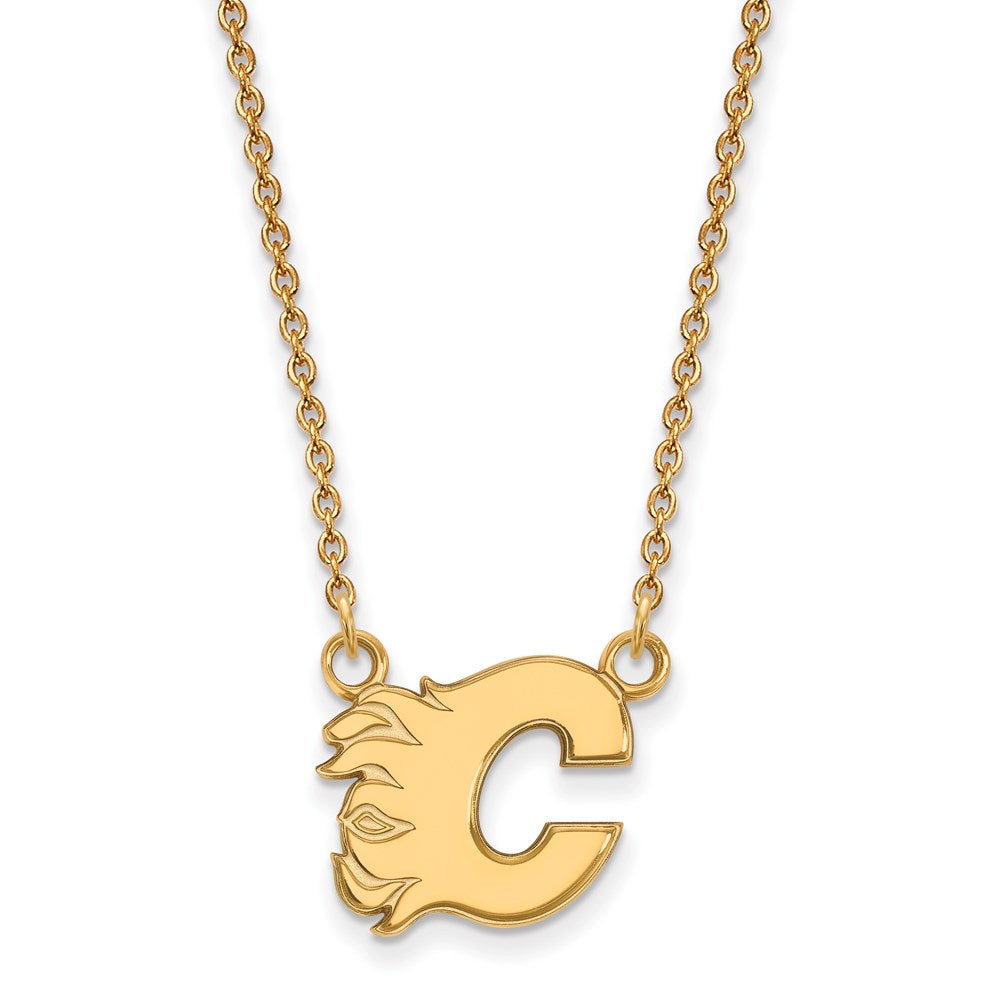 SS 14k Yellow Gold Plated NHL Calgary Flames Small Necklace, 18 Inch, Item N22527 by The Black Bow Jewelry Co.
