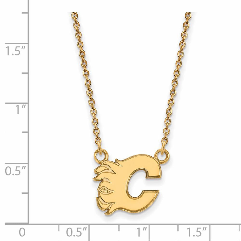 Alternate view of the SS 14k Yellow Gold Plated NHL Calgary Flames Small Necklace, 18 Inch by The Black Bow Jewelry Co.