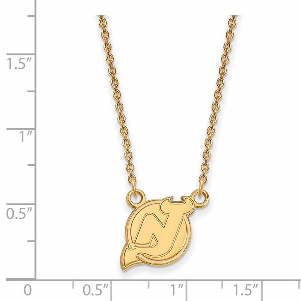 Alternate view of the SS 14k Yellow Gold Plated NHL New Jersey Devils SM Necklace, 18 Inch by The Black Bow Jewelry Co.