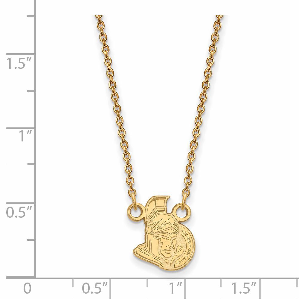 Alternate view of the SS 14k Yellow Gold Plated NHL Ottawa Senators Small Necklace, 18 Inch by The Black Bow Jewelry Co.