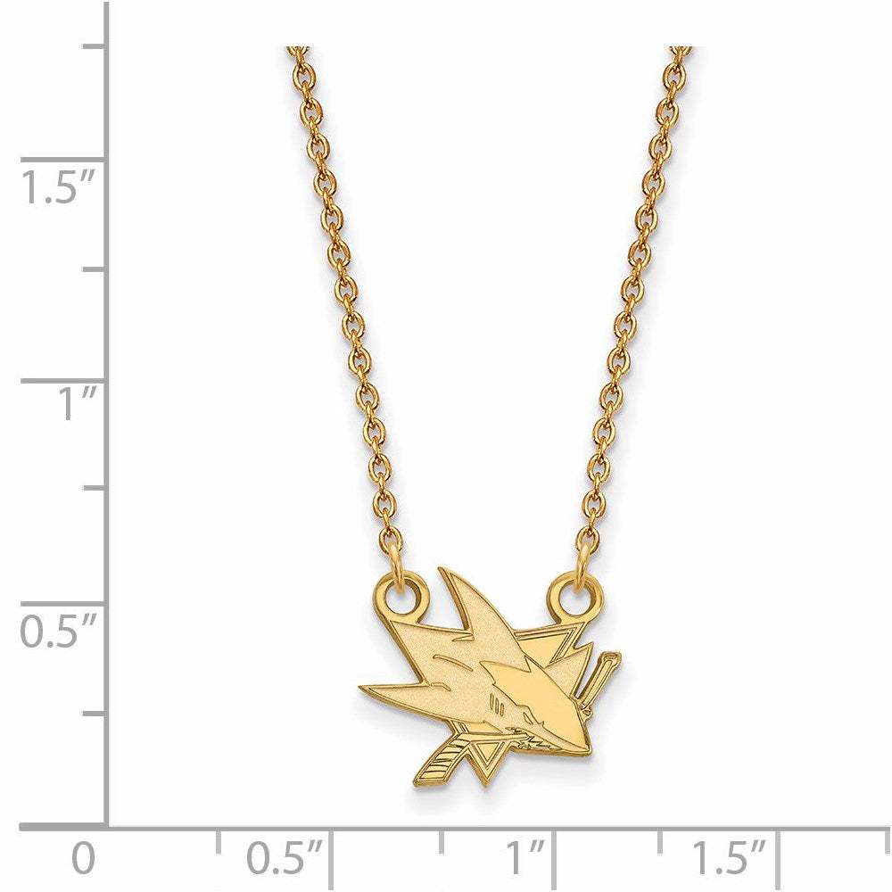 Alternate view of the SS 14k Yellow Gold Plated NHL San Jose Sharks Small Necklace, 18 Inch by The Black Bow Jewelry Co.