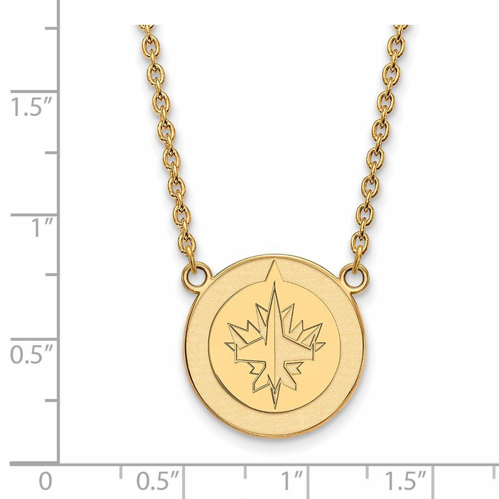 Alternate view of the SS 14k Yellow Gold Plated NHL Winnipeg Jets Large Necklace, 18 Inch by The Black Bow Jewelry Co.