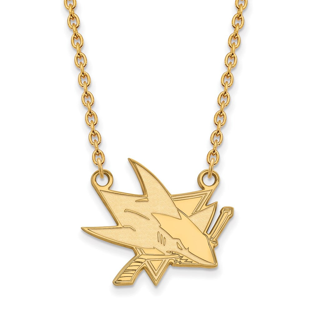 SS 14k Yellow Gold Plated NHL San Jose Sharks Large Necklace, 18 Inch, Item N22576 by The Black Bow Jewelry Co.