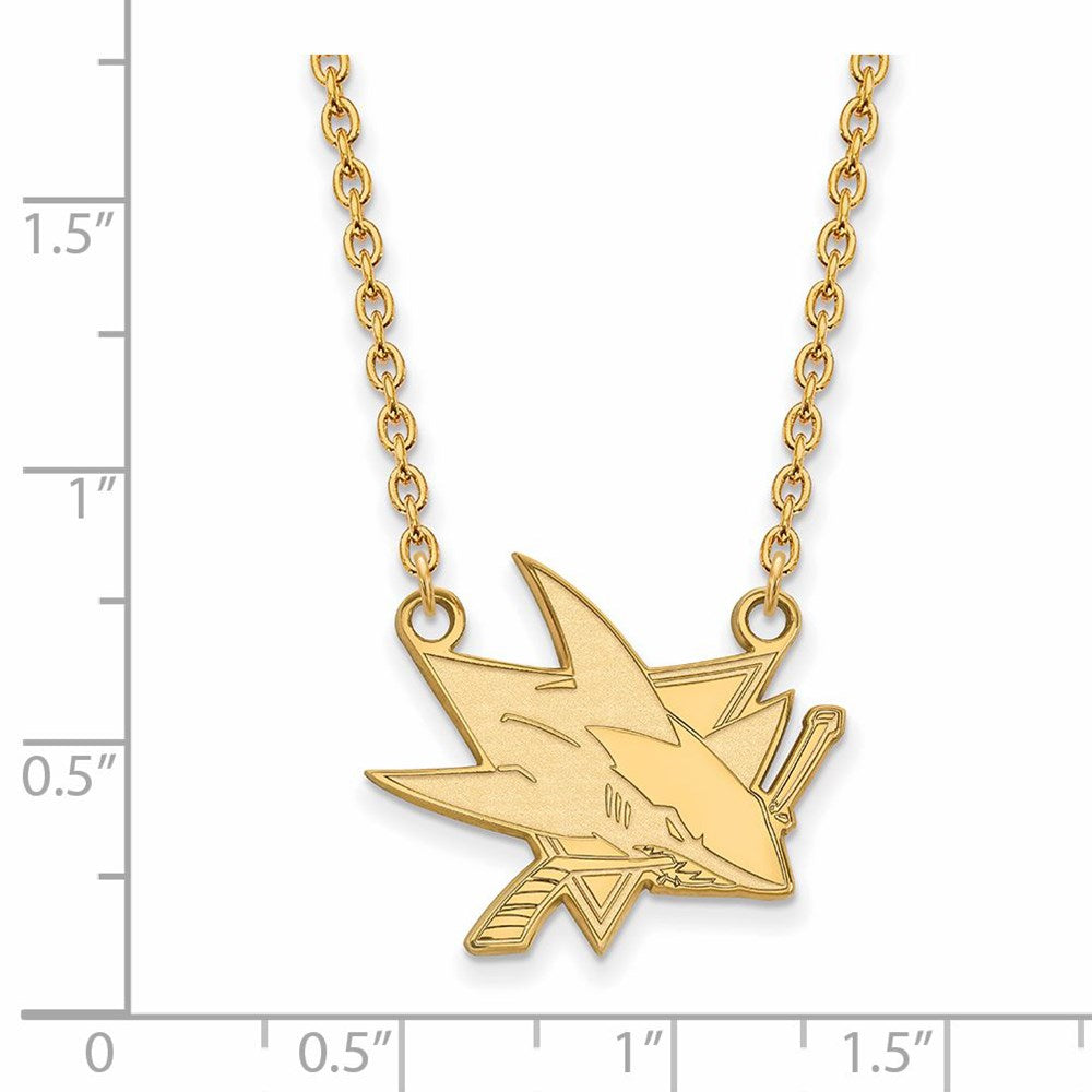 Alternate view of the SS 14k Yellow Gold Plated NHL San Jose Sharks Large Necklace, 18 Inch by The Black Bow Jewelry Co.